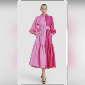 Christopher John Rogers Target Pink Two-Tone Tiered Women Shirt Dress Size 10